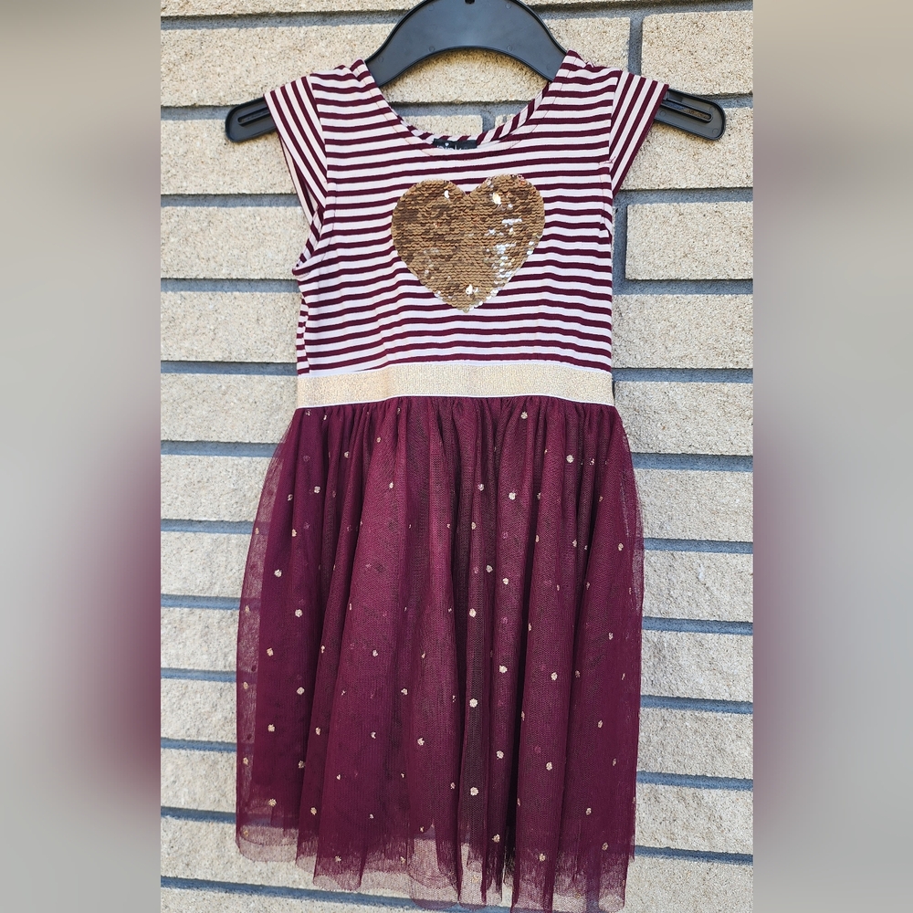 Pink Violet Girls' Striped Dress with Sequin Heart Size 6
